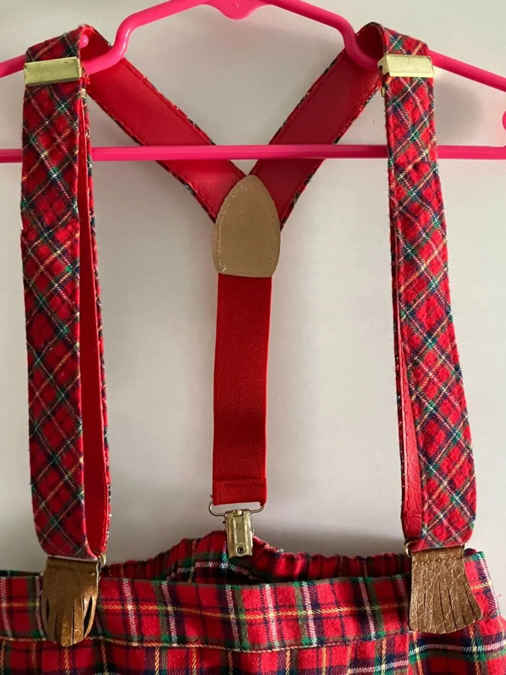 Girls Hartstrings Pleated Plaid Skirt with Suspenders Size 7 Holiday Made In USA